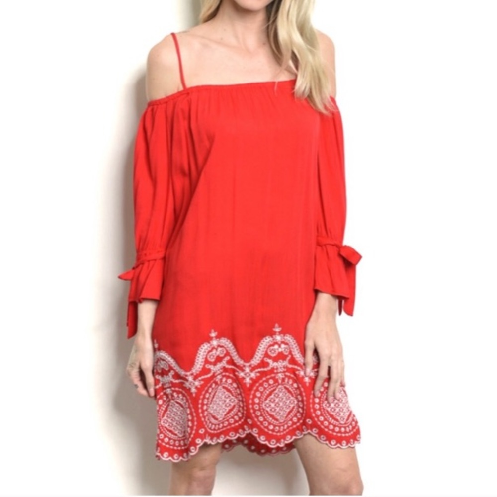 Embroidered Boho Tunic mini Dress off shoulder